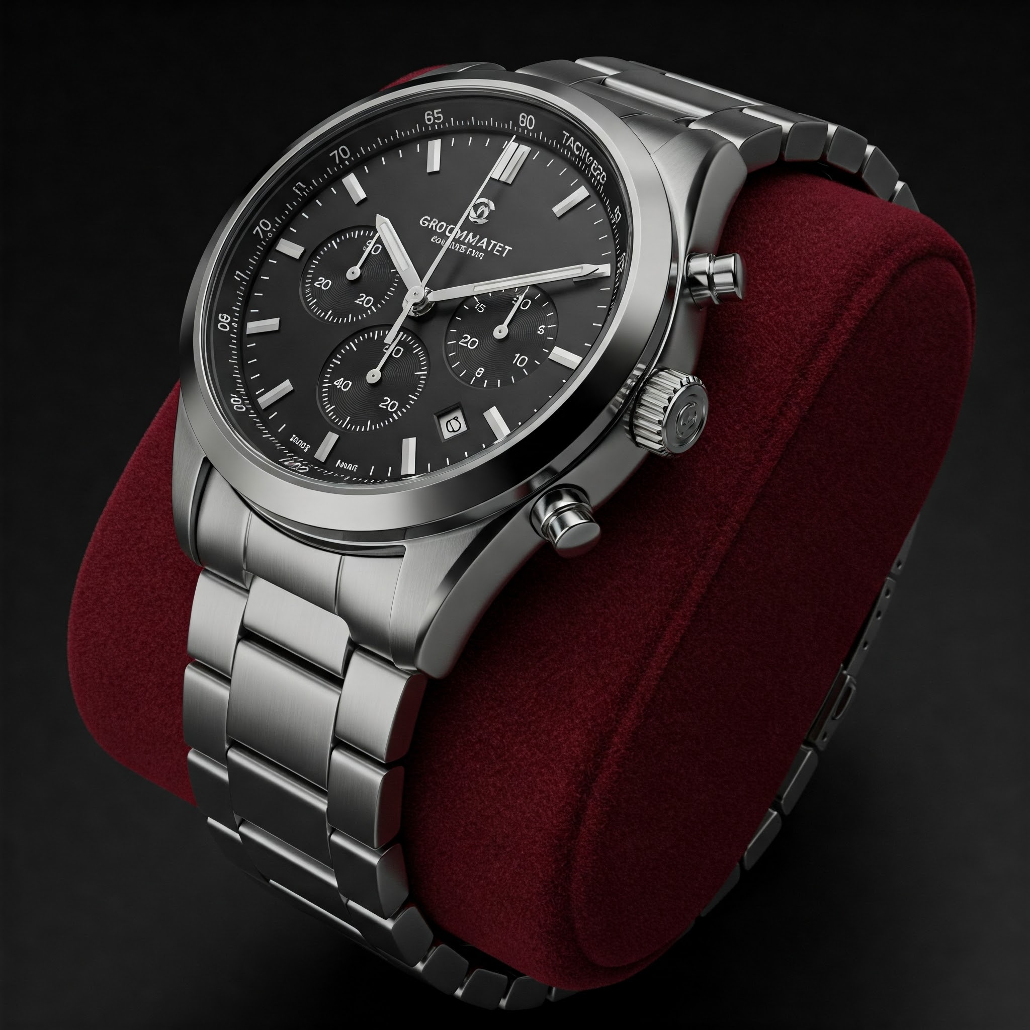 Elegant stainless steel wristwatch with a chronograph dial and premium craftsmanship.