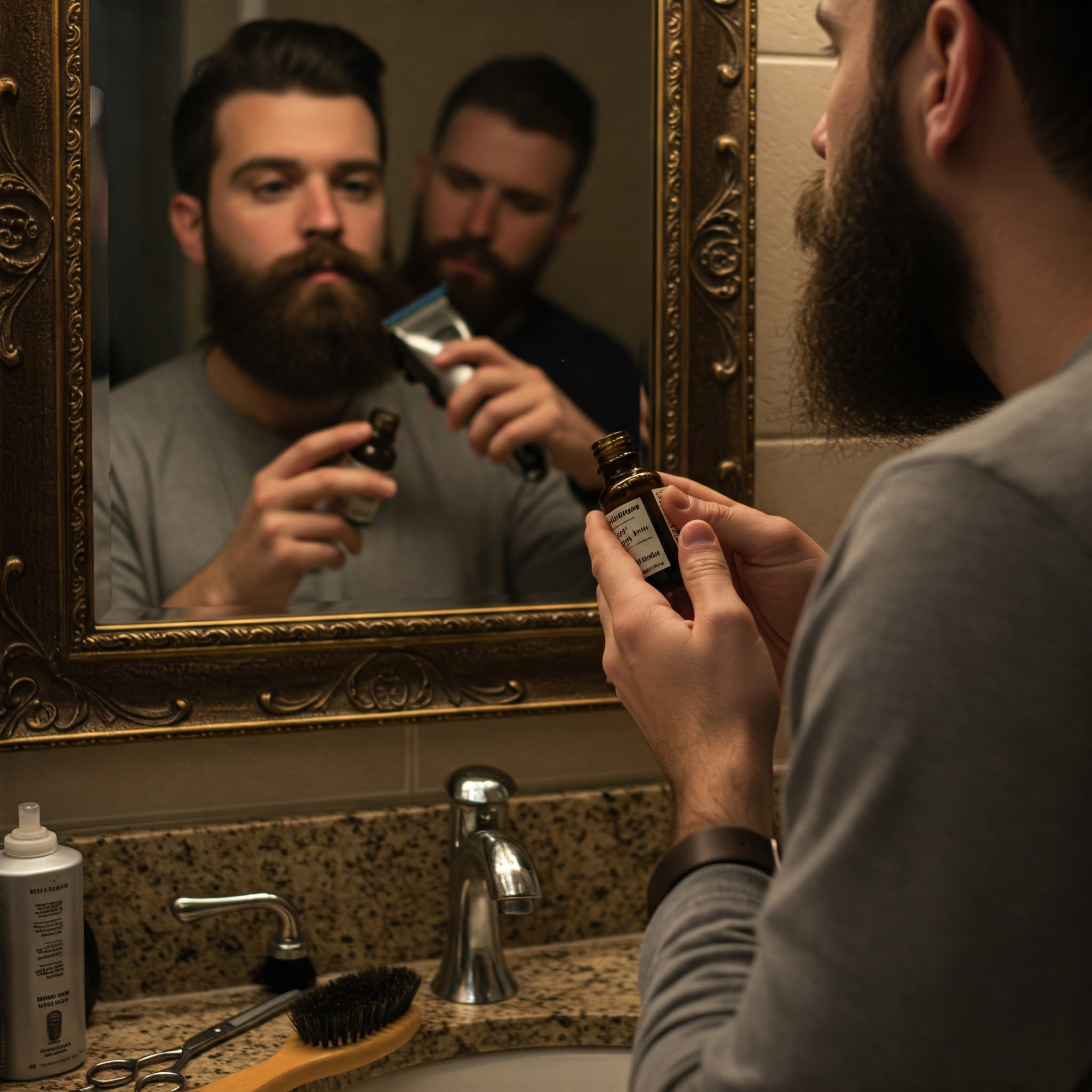 Man applying beard oil for a softer, well-maintained, and healthy beard.