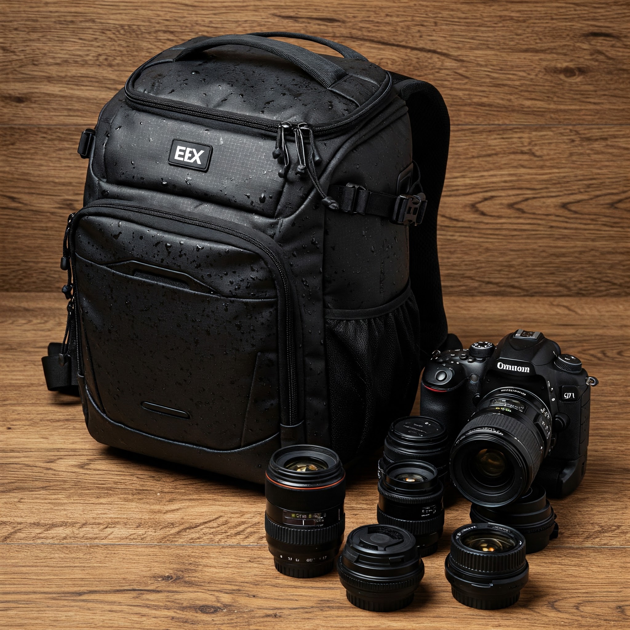 Spacious and protective camera backpack with padded compartments for cameras and accessories.