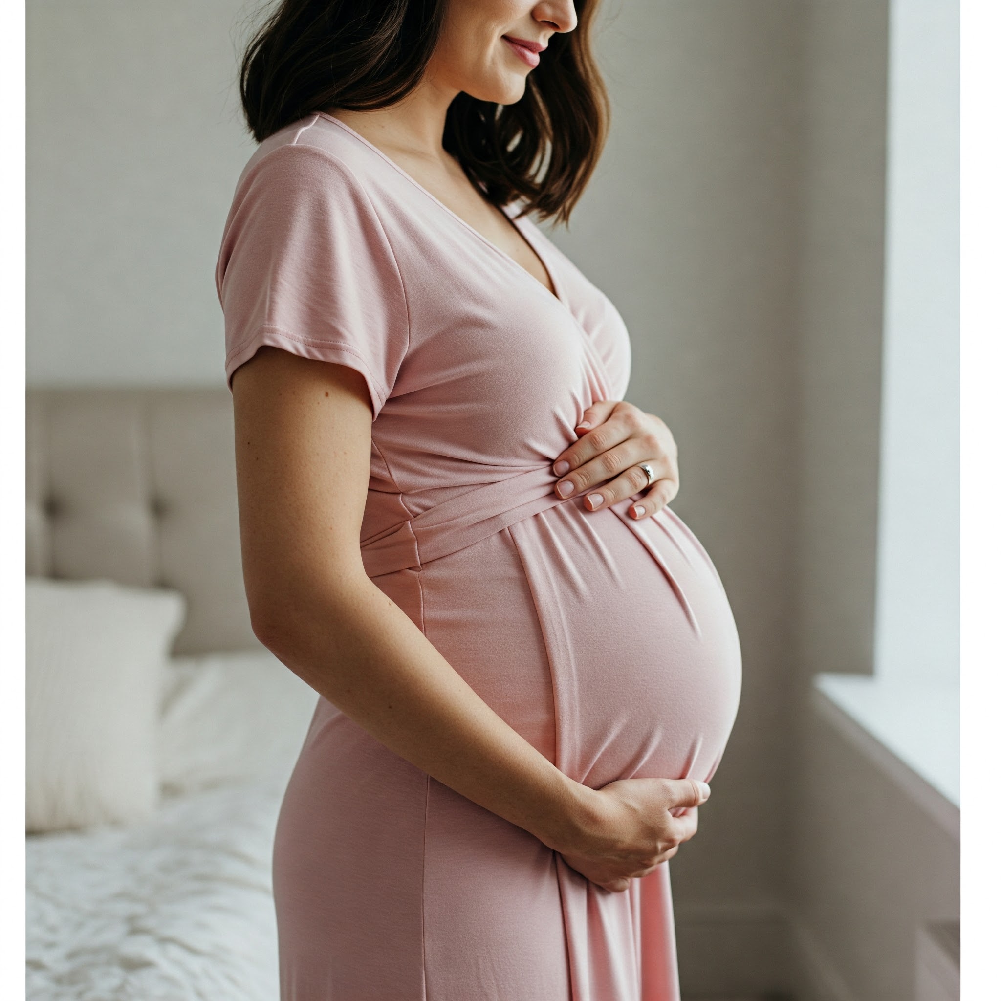 Stylish and comfortable maternity dress with a breathable fabric for all-day wear.