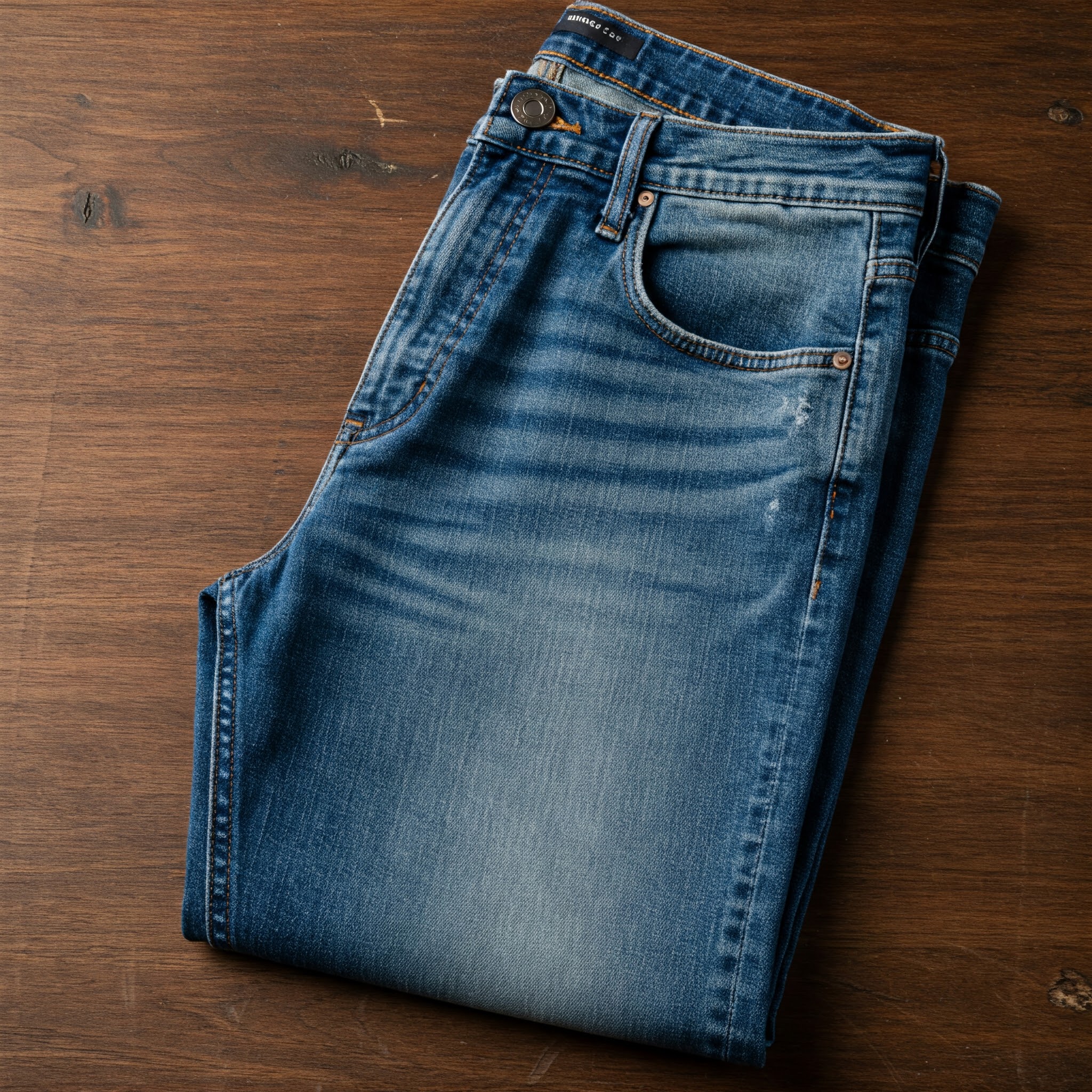 Stylish slim-fit blue denim jeans with a classic faded wash for a casual look.