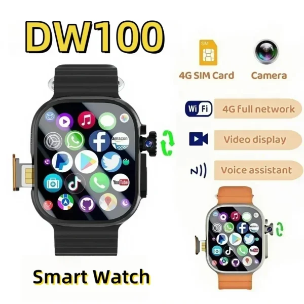 DW100 Pro 2025 Smartwatch - 2.29" AMOLED, Rotating Camera, Android 10, GPS/WiFi (Men's Bluetooth Watch